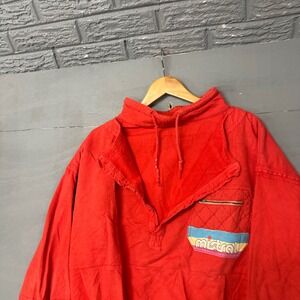 Vintage Mistral Red Windsurfing Sweatshirt Quilted Pocket Mock Neck Pullover